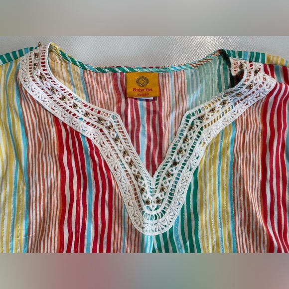 NEW Plus SIze 1X Ruby Rd. Wavy Metallic Stripe Embroidered Top Blouse Multi $69 - Picture 6 of 8